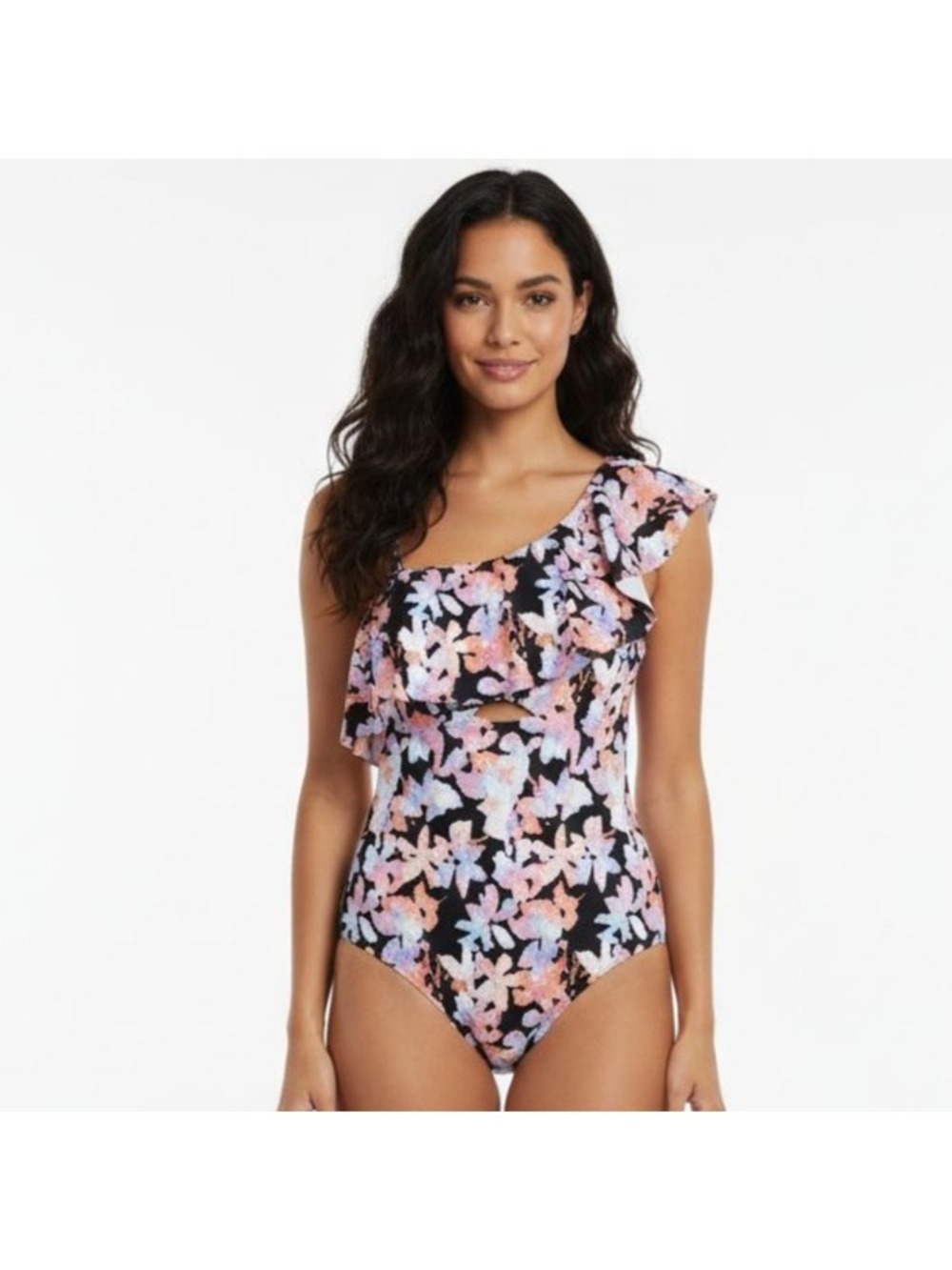 Time And True Floral One Piece Swimsuit Women Size XL 16 18 Black Multicolor NEW
